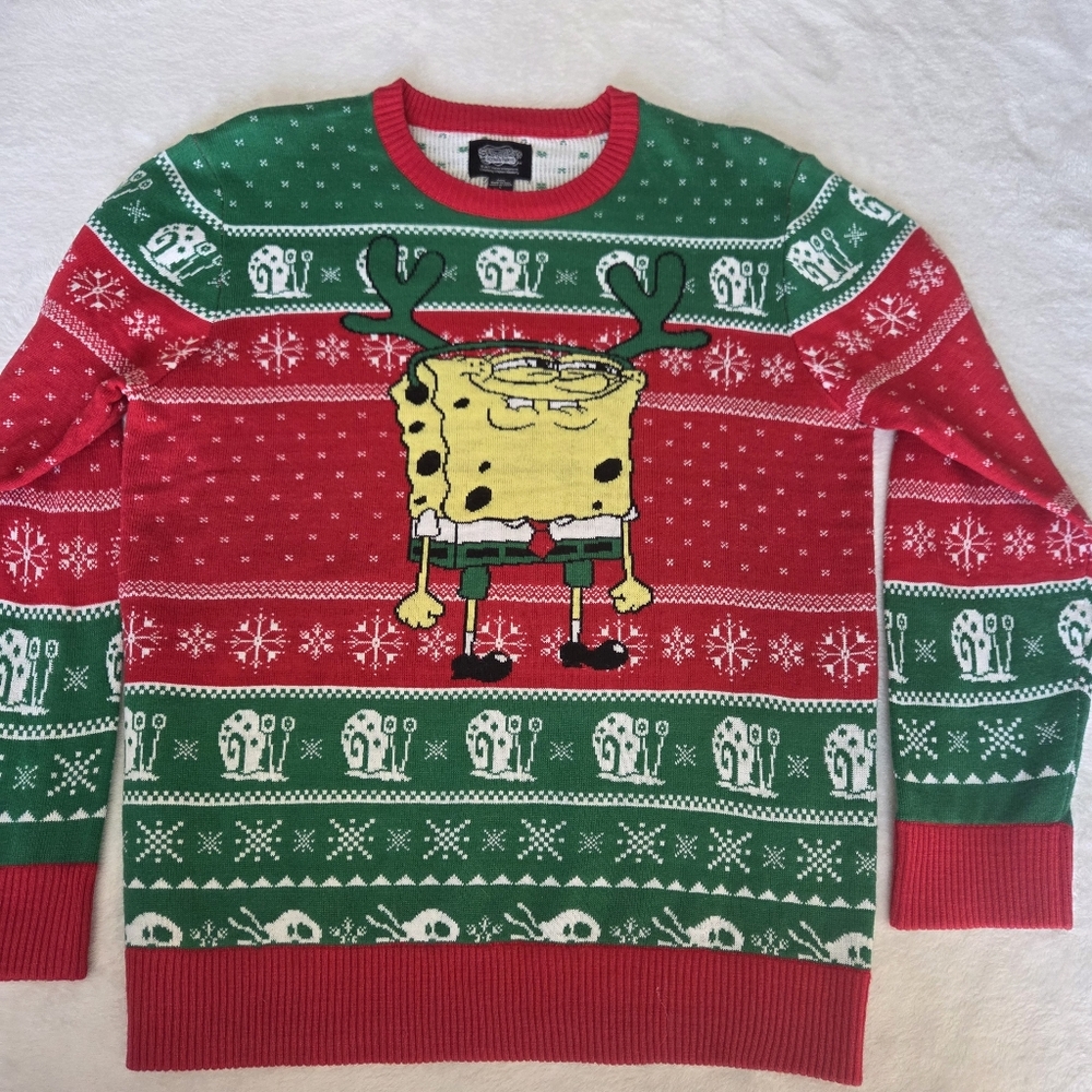 Spongebob Squarepants Sweater Mens L Ugly Christmas‎ Gary Nickelodeon Holiday